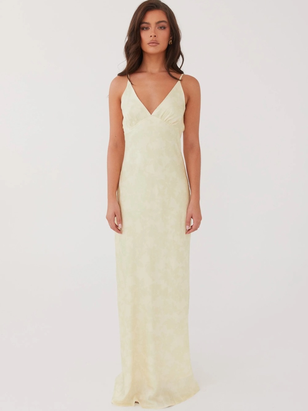 Peppermayo Satin Slip Maxi Dress in Pale Yellow floral